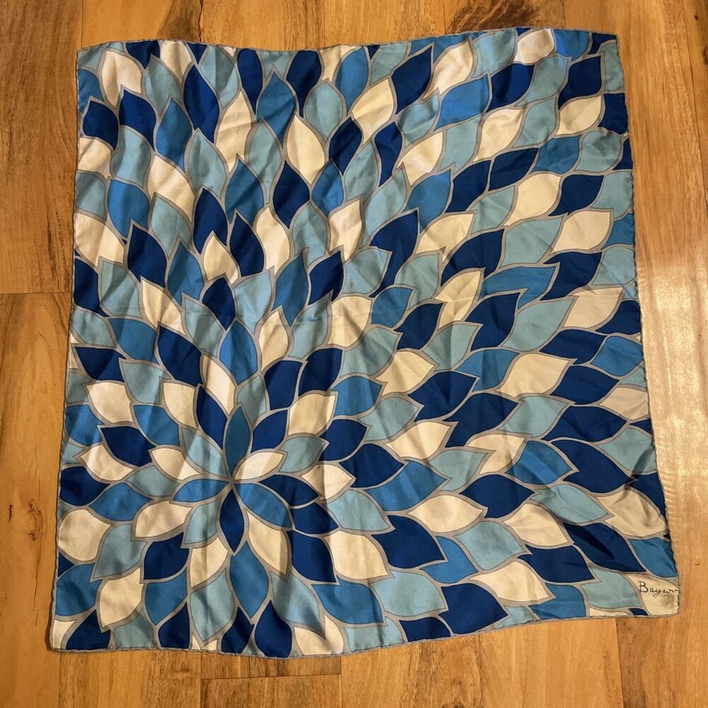 Bayron Milano Vintage Italian Silk Scarf Blue Colors 25x26 head scarf